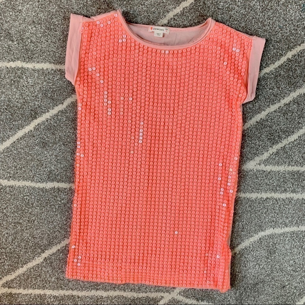 Crewcuts Neon Orange Sequin Tunic T-shirt Dress 4 - Picture 1 of 6